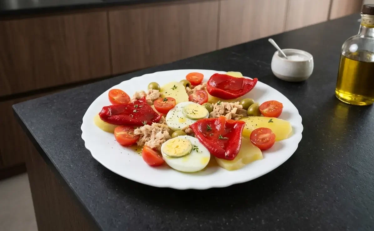 ensalada de patatas y pimientos del piquillo rápida y fácil