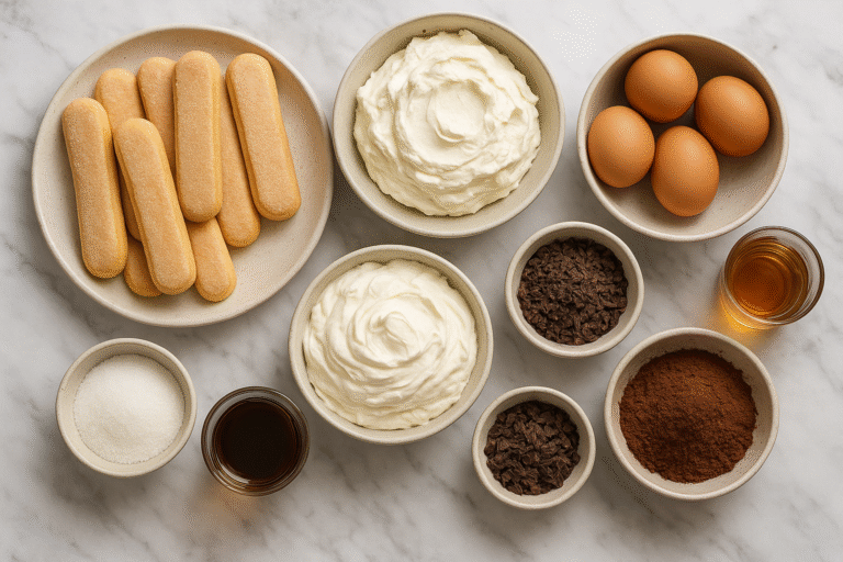 ingredientes para preparar un tiramisú caseo italiano