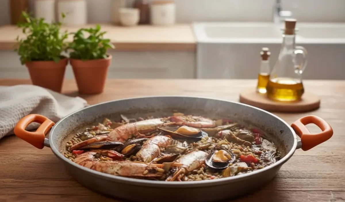 arròs negre amb carxofes i gambes casolà