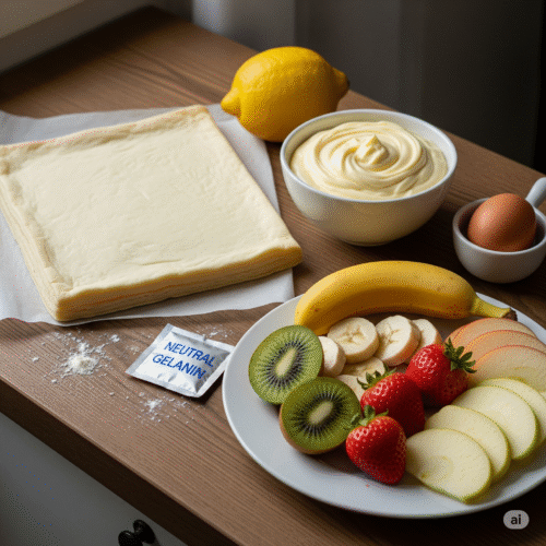 ingredientes para preparar el hojaldre con crema y frutas