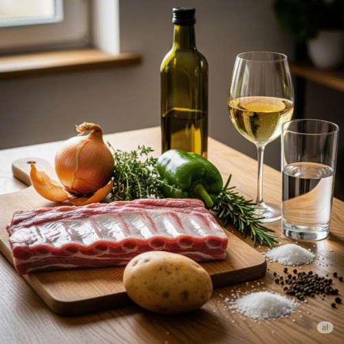 ingredientes para preparar las costillas de cerdo al horno con patatas