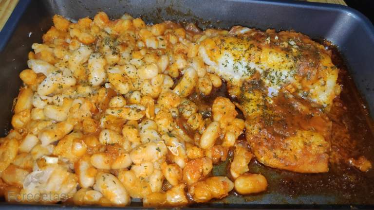 bacallà a la llauna amb mongetes