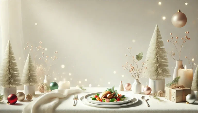 una taula decorada amb plats i decoració de Nadal