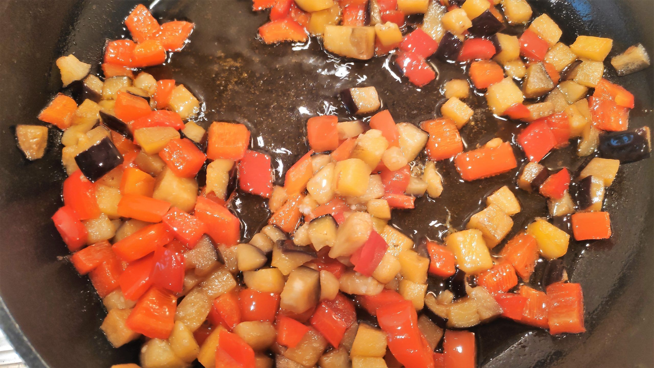 sofrito de pimiento y berenjena