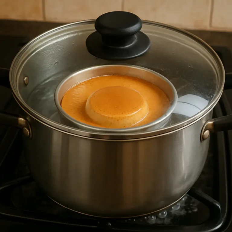 cocción del flan en una cazuela al baño de maría sin horno