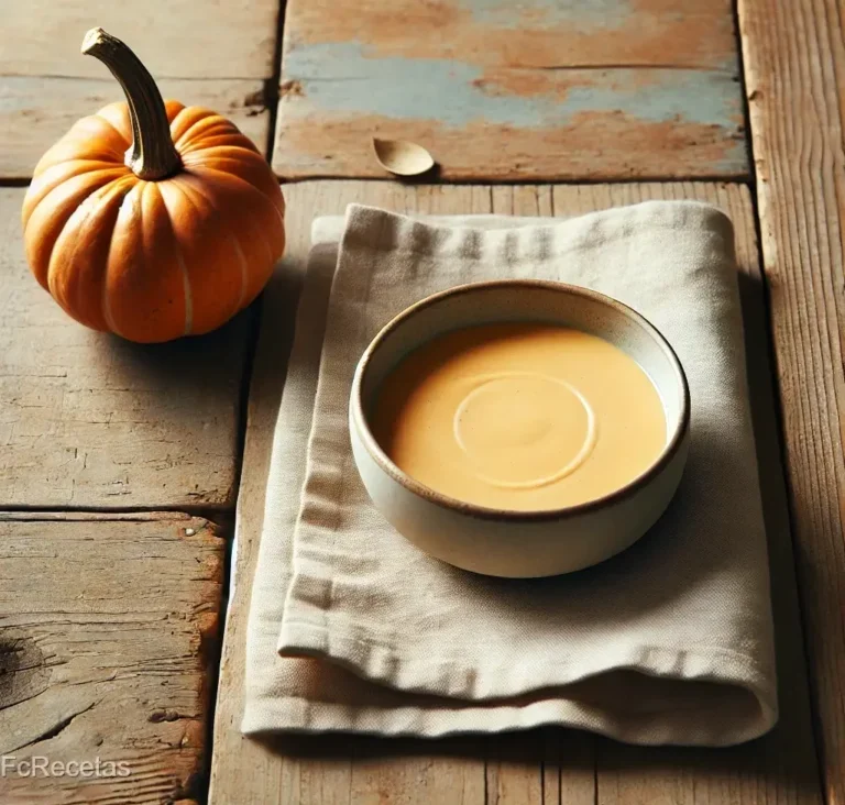un cuenco con crema de calabaza , una servilleta sobre una base de madera antigua