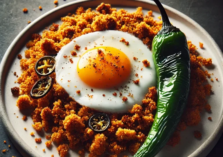 en un plat molles de coliflor amb ou ferrat i pebrot