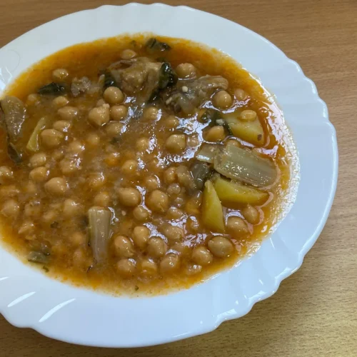 receta de garbanxos con costillass y acelgas