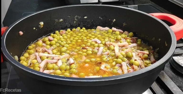 añadida la lata de guisantes a la cazuela