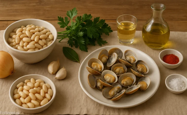 ingredientes para preparar la receta fabes con almejas