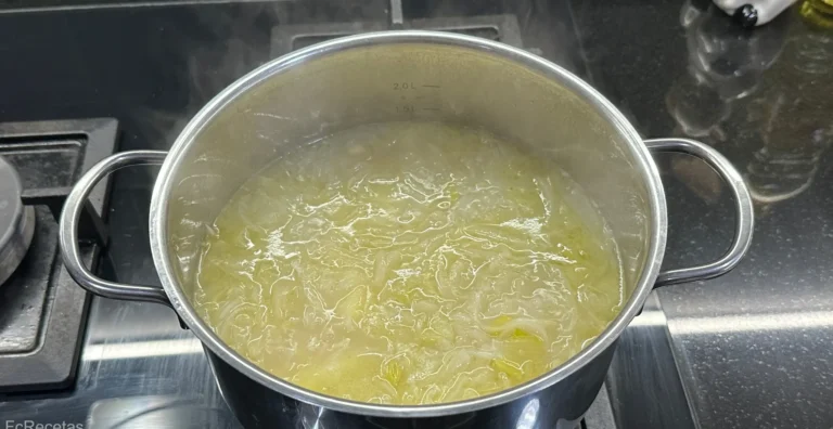 caldo añadido a la cebolla
