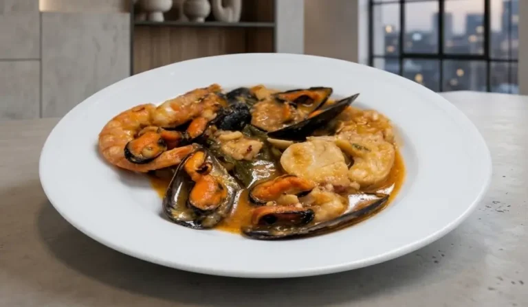 sarsuela de peix i marisc tradicional ja en un plat