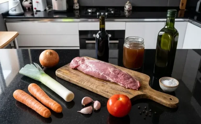 ingredientes para preparar la receta del solomillo de cerdo con salsa al vino tinto