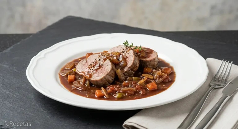 solomillo de cerdo al vino tinto con la salsa sin triturar
