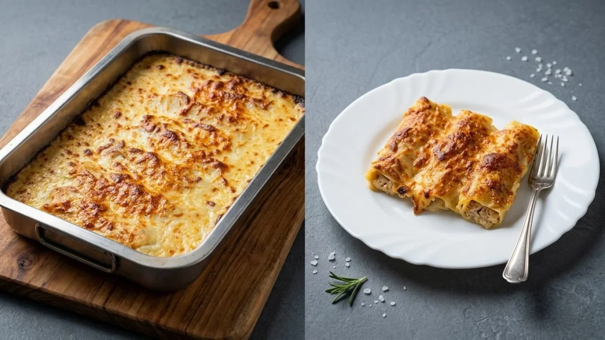 canelones caseros de carne jugosos con velouté