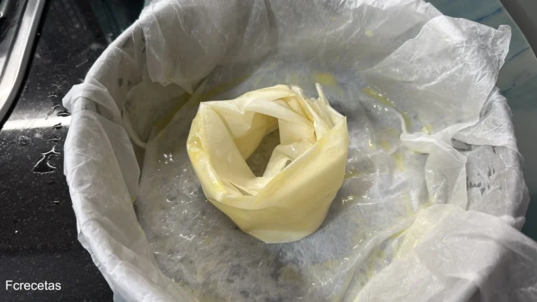 lamina de masa en el centro del molde formando una flor