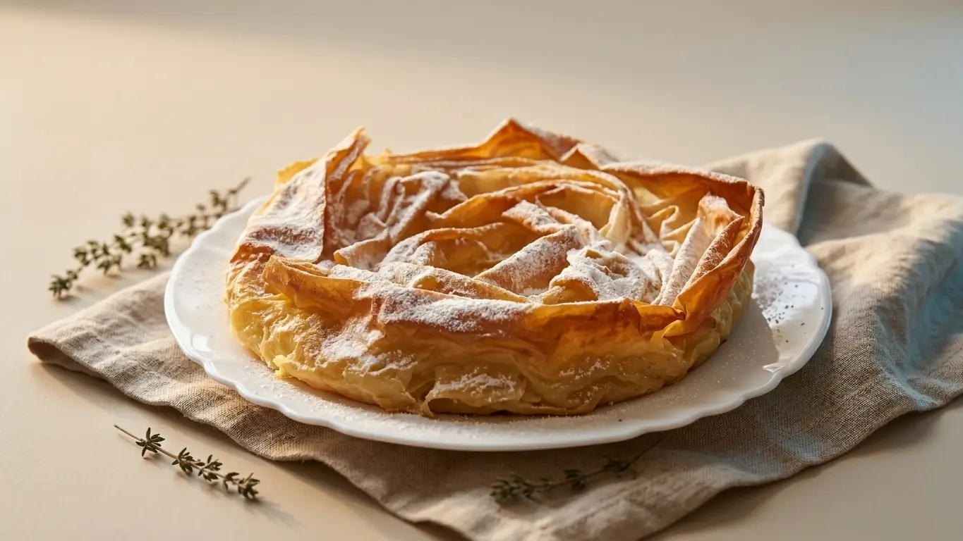 tarta griega de masa filo con crema de leche